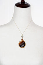 Load image into Gallery viewer, Black Agate Pendant With Silver Druzy Stone

