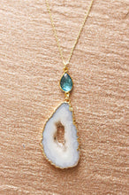 Load image into Gallery viewer, blue topaz white agate slice crystal gemstone pendant
