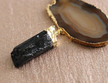 Load image into Gallery viewer, brown agate black tourmaline paperclip gemstone crystal necklace
