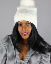 Load image into Gallery viewer, White rhinestone fur pom trendy hat
