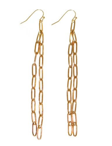 long gold handmade paperclip earrings