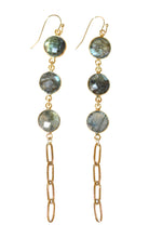 Load image into Gallery viewer, green labradorite gold paperclip chain earrings handmade
