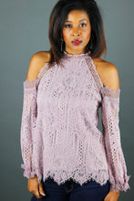 Load image into Gallery viewer, lavender lace cold shoulder top
