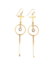Load image into Gallery viewer, amira long gold cross hoop bar earrings
