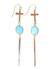 Load image into Gallery viewer, Turquoise Magnesite And Gold Cross Earrings
