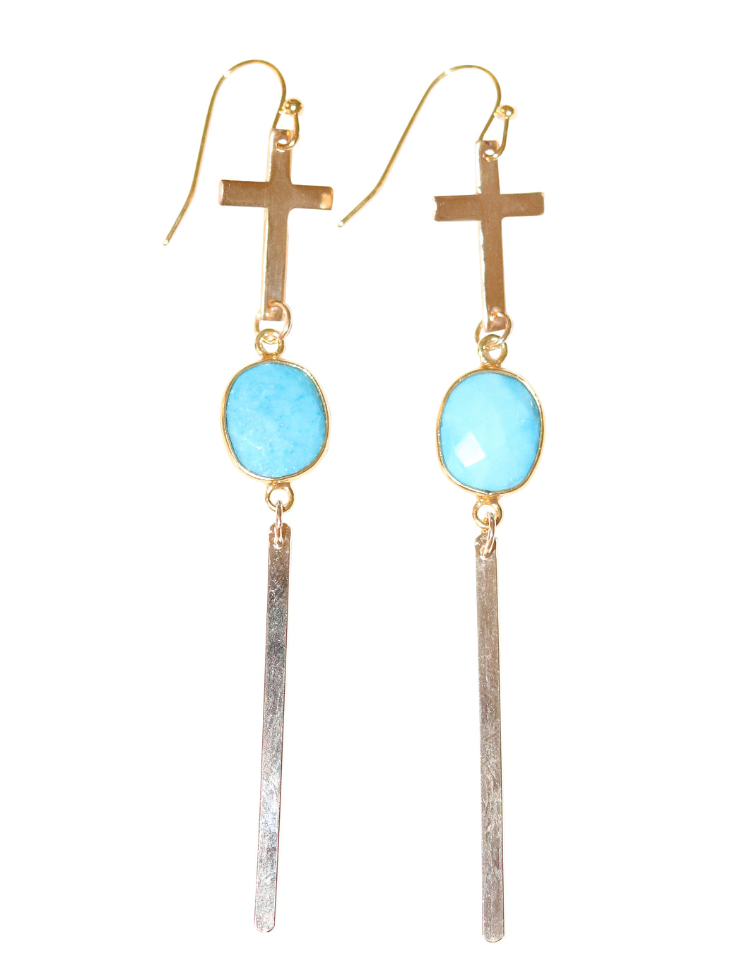 Turquoise Magnesite And Gold Cross Earrings