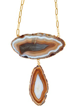 Load image into Gallery viewer, brown striped agate statement bib gemstone necklace handmade
