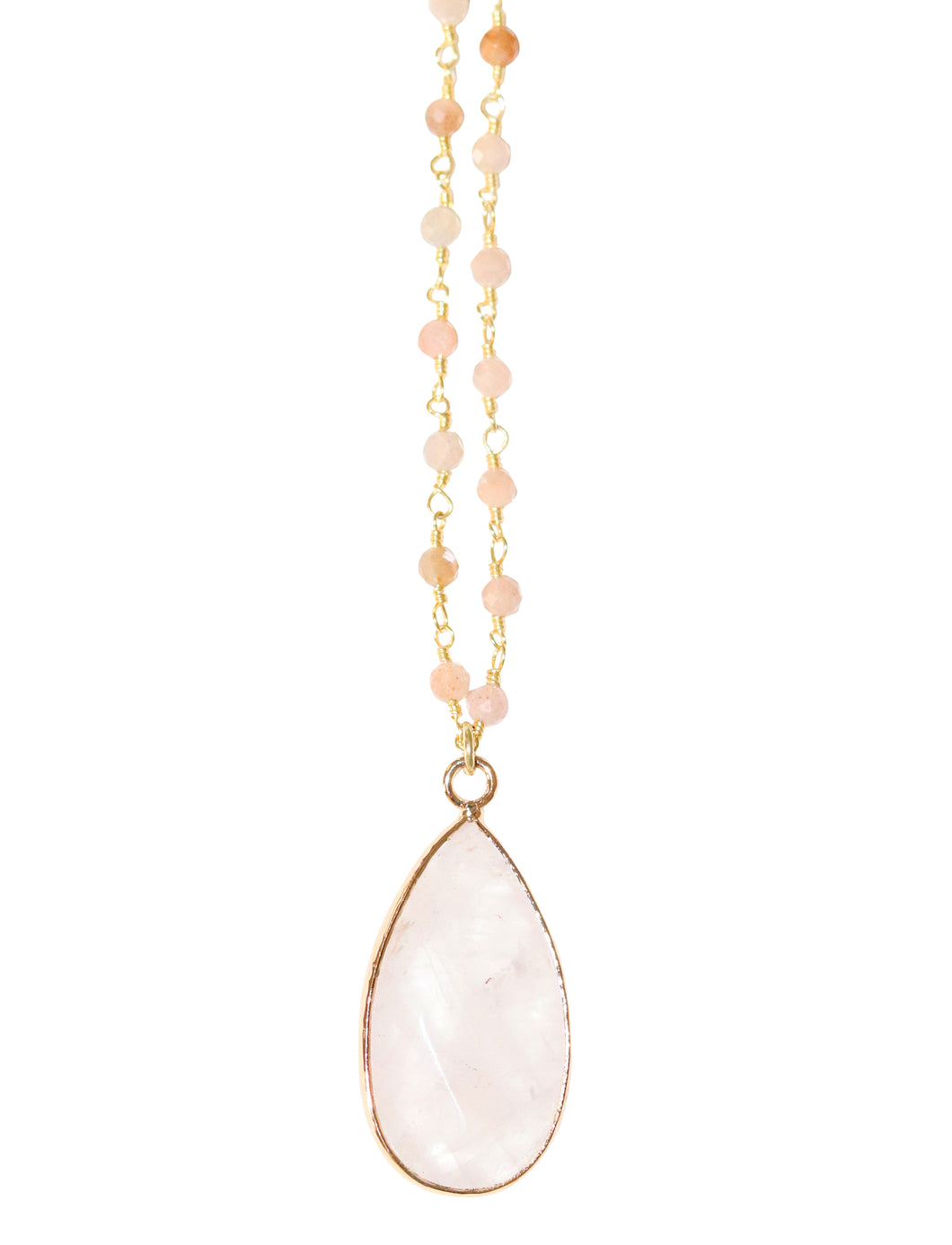Pink rose quartz and moonstone beaded chain necklace handmade