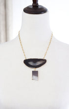 Load image into Gallery viewer, natural black agate slice healing crystal gemstone amethyst boho glam necklace
