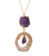 Load image into Gallery viewer, gold amethyst agate slice point necklace jessica alba handmade
