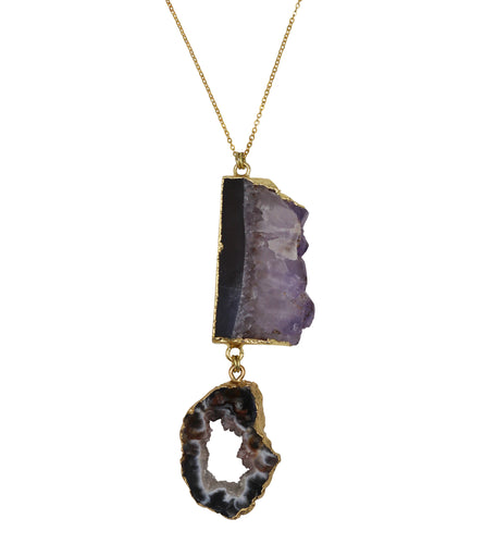 Purple Amethyst Geode Crystal Pendant Necklace Handmade