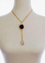 Load image into Gallery viewer, Amethyst And Quartz Gold Lariat Necklace
