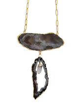 Load image into Gallery viewer, Black and white Agate clear quartz bib statement necklace
