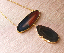 Load image into Gallery viewer, black and brown agate slice crystal statement necklace
