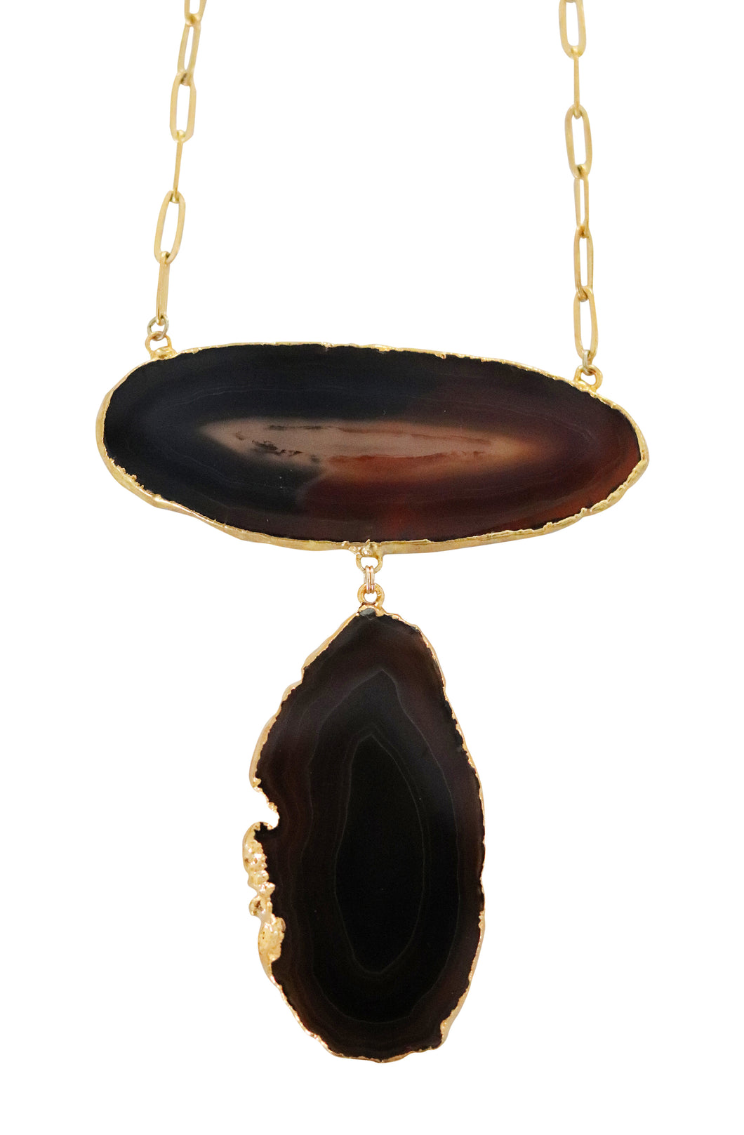 black and brown agate slice paperclip necklace
