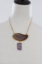 Load image into Gallery viewer, Brown Agate Amethyst Slice Bib Statement Necklace
