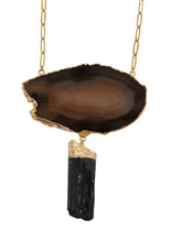 Load image into Gallery viewer, brown agate black tourmaline bib necklace
