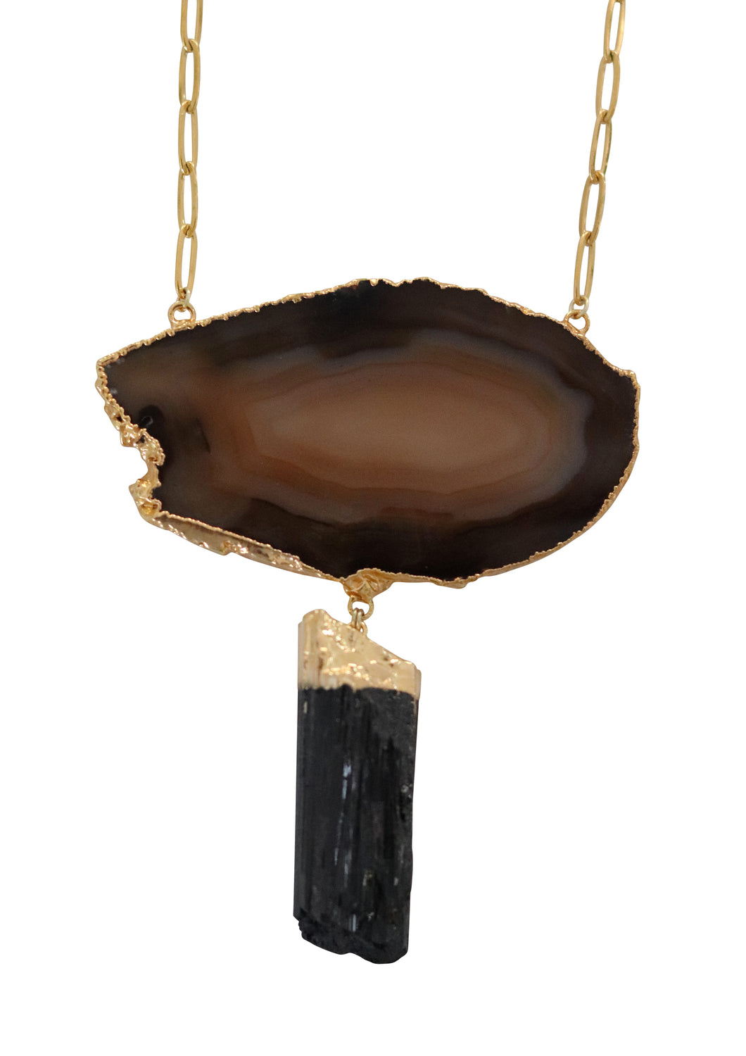 brown agate black tourmaline bib necklace