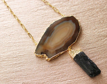 Load image into Gallery viewer, brown agate black tourmaline crystal necklace
