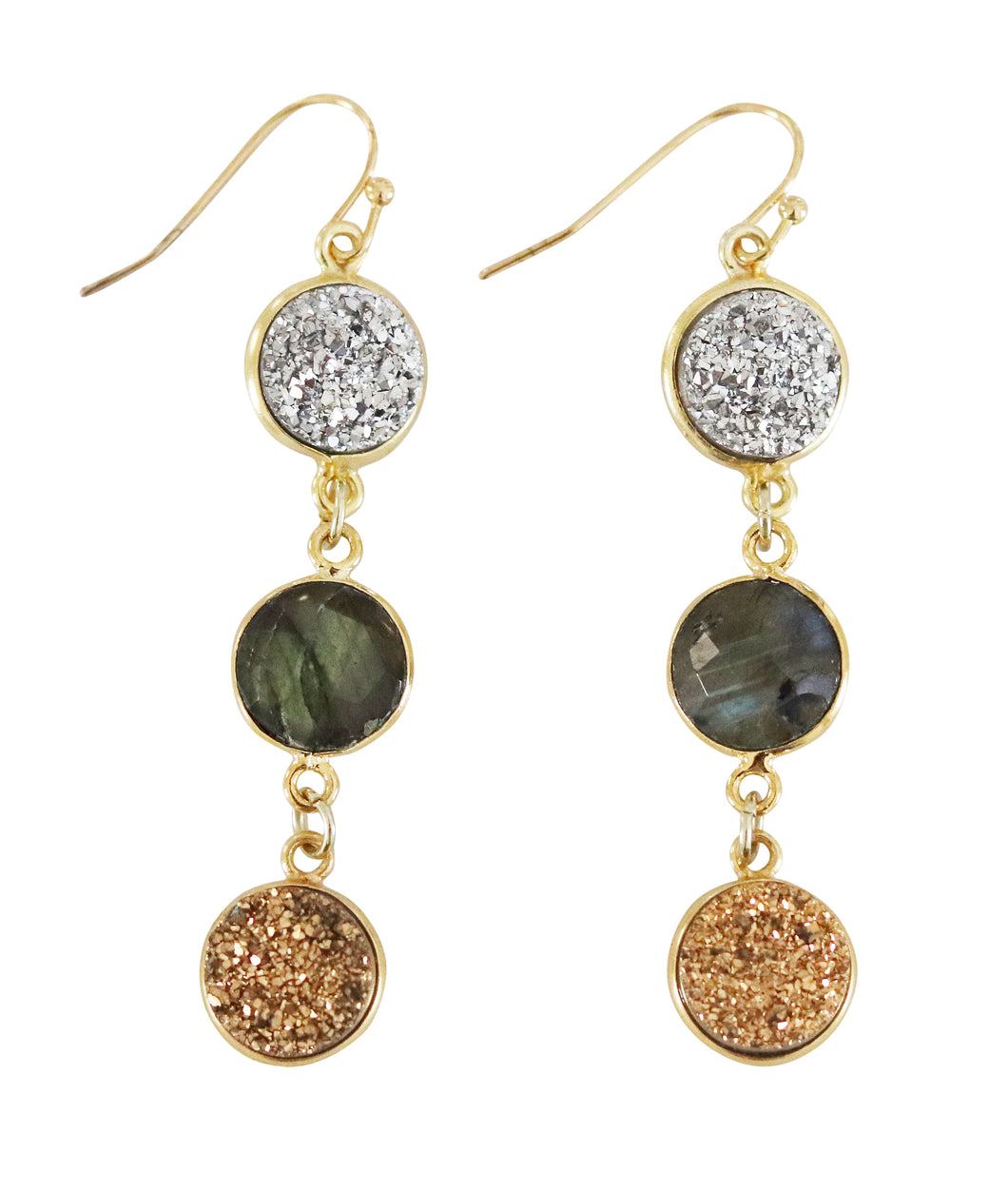 silver gold druzy green labradorite healing crystal natural gemstone earrings handmade