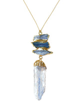 Load image into Gallery viewer, Blue Raw Kyanite point semi precious healing gemstone pendant necklace
