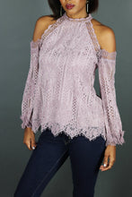 Load image into Gallery viewer, lace cut out shoulder top
