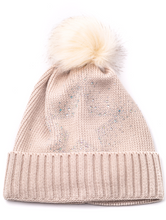 Load image into Gallery viewer, Oatmeal Rhinestone Star Beanie Pom hat
