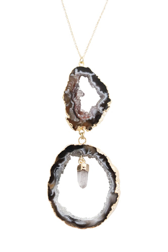 black and white occo oco agate geode healing crystal gemstone pendant necklace handmade