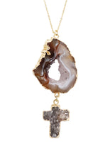 Load image into Gallery viewer, oco occo drusy druzy cross pendant necklace geode healing crystal gemstone handmade black owned
