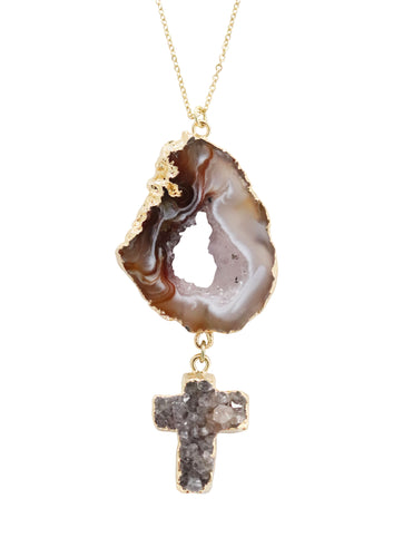 oco occo drusy druzy cross pendant necklace geode healing crystal gemstone handmade black owned