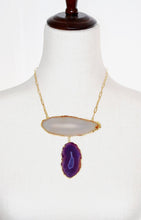 Load image into Gallery viewer, large agate gemstone purple crystal statement necklace one of a kind
