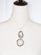 Load image into Gallery viewer, white agate slice gold plated gemstone healing crystal handmade pendant necklace
