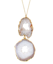Load image into Gallery viewer, double white agate slice geode natural gemstone healing crystal pendant 
