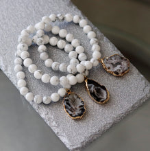 Load image into Gallery viewer, white howlite gemstone healing crystal agate slice charm statement bracelet handmade
